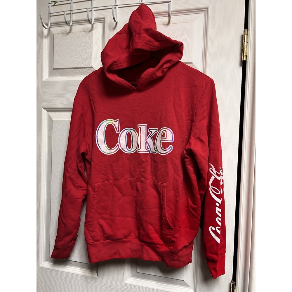 Coca-Cola Kids Red Hoodie Iridescent Coke Logo Graphic Sweatshirt‎ Size L